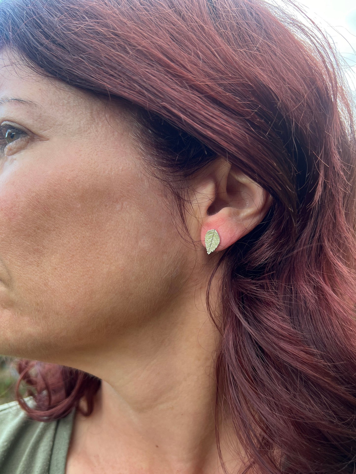 Small Rose Leaf Stud Earrings in Sterling Silver