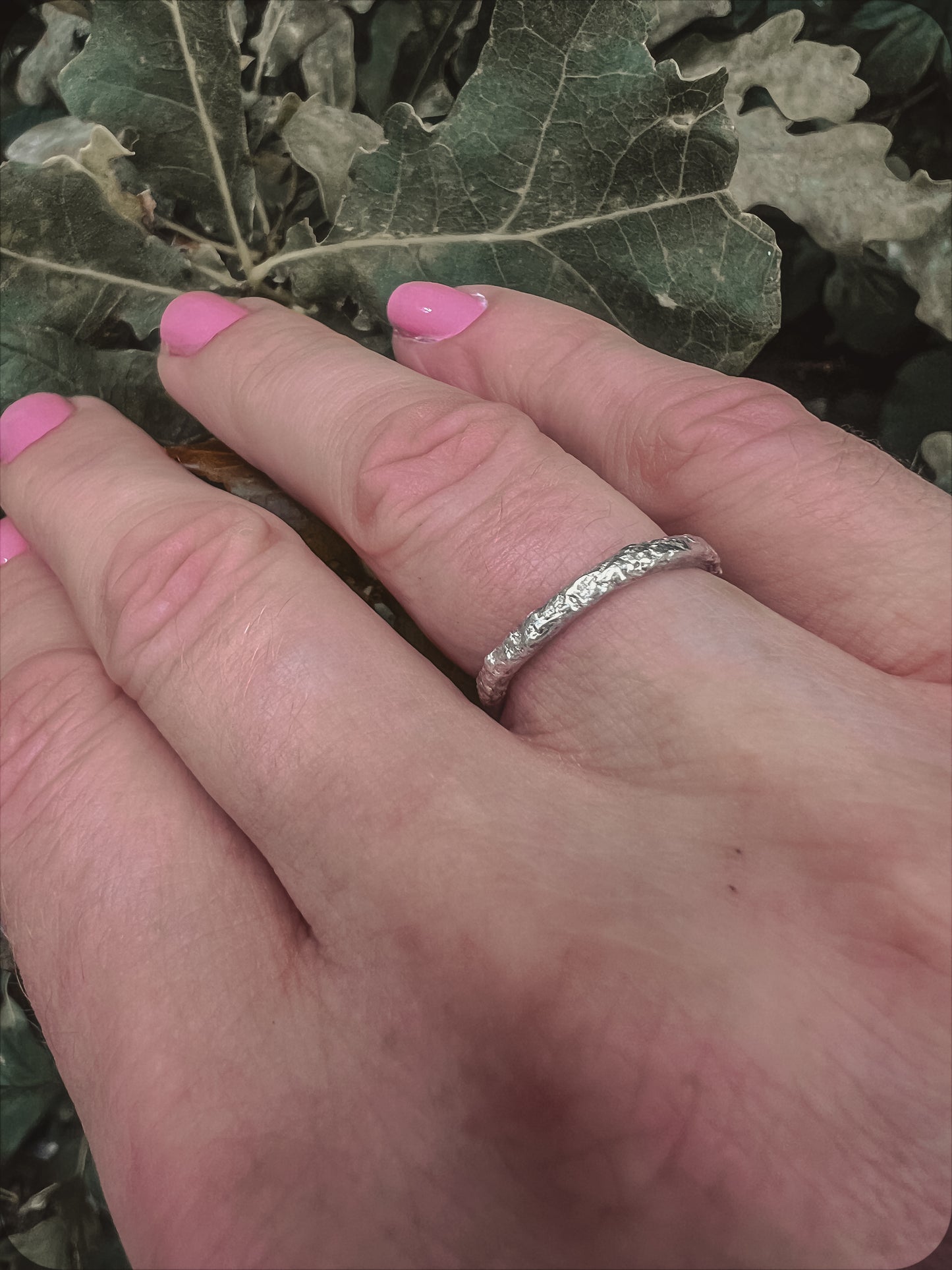 Textured 'Woodland' Sterling Silver Stacking Ring